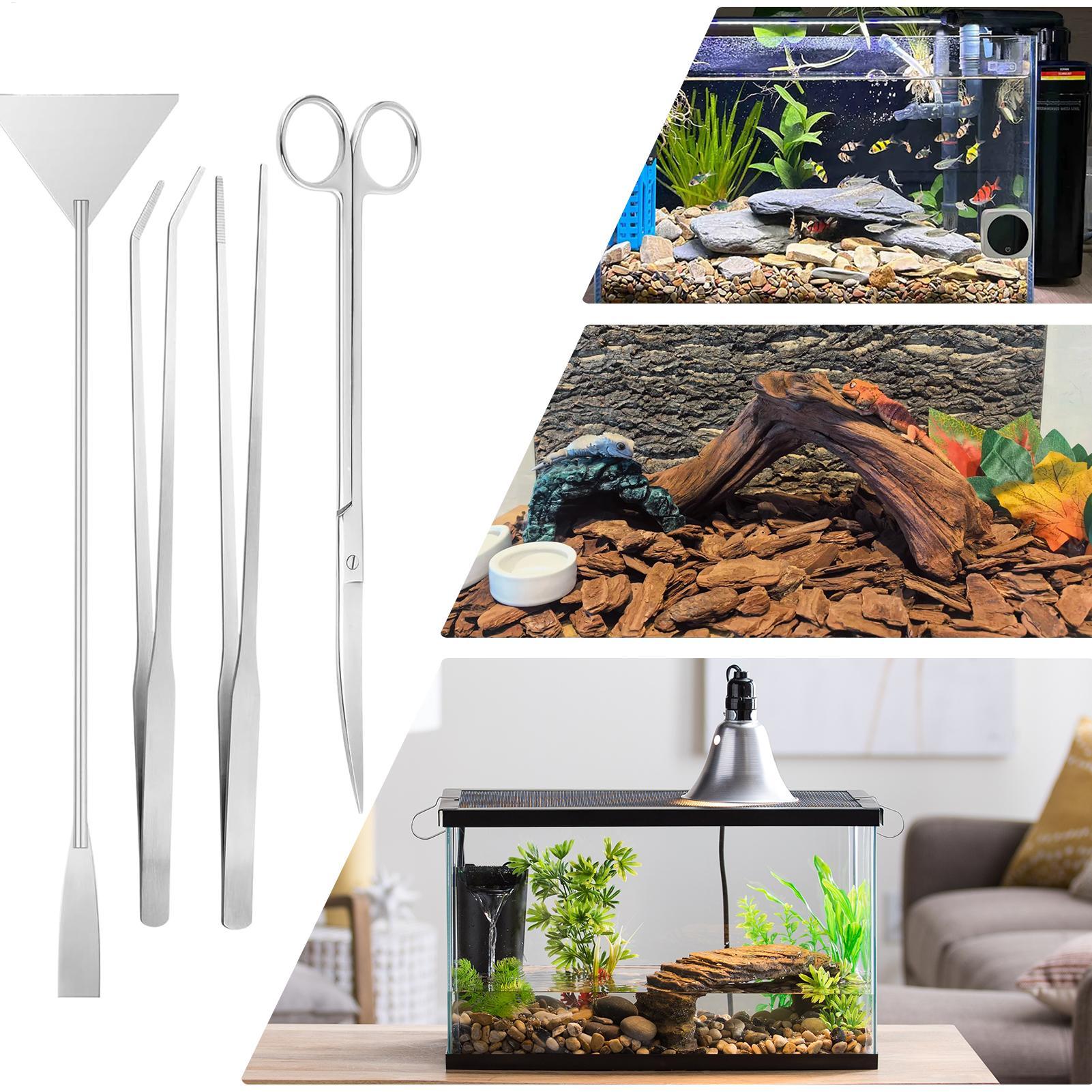Planted Aquarium Maintenance - 4-teiliges Aquarium-Werkzeugset, Edelstahl-Reinigungsset für Aquarien mit